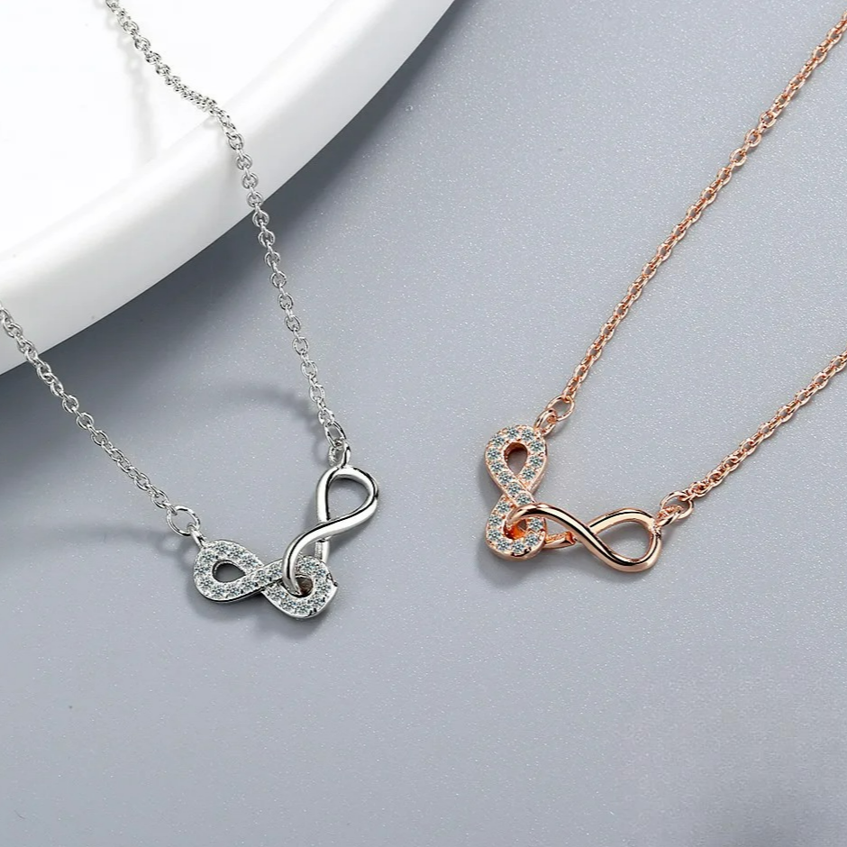 Double Pendant Necklace Infinity and Rose Gold Zircon