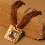 Collier en Cordes avec Pendentif Carré marron
