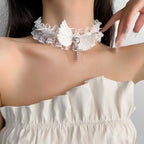 Lace necklace with angel wings pendant