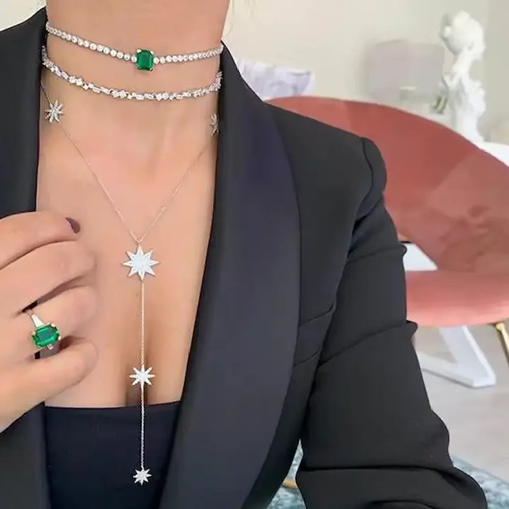 Collier en Y - chaîne de décolleté étoile pour femme argent