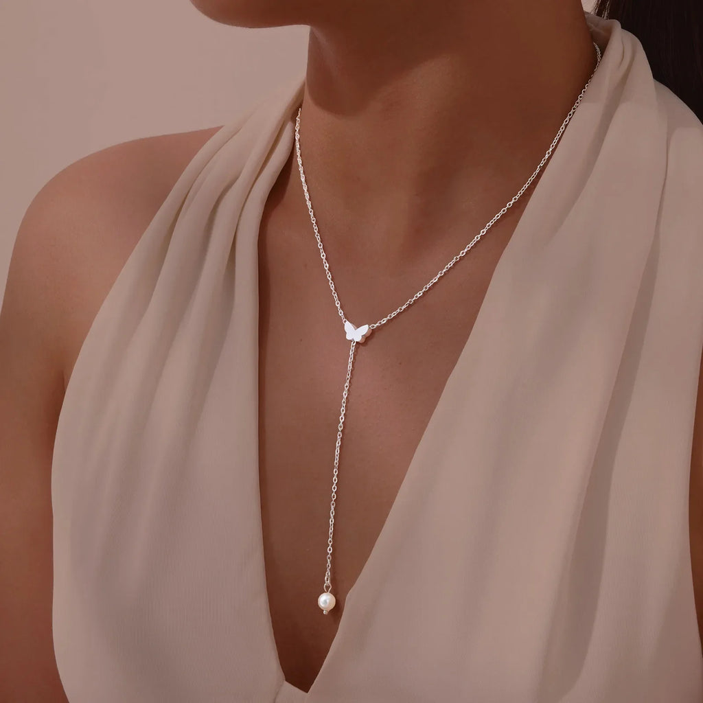 Collar en Y - cadena de escote con mariposa para mujer 