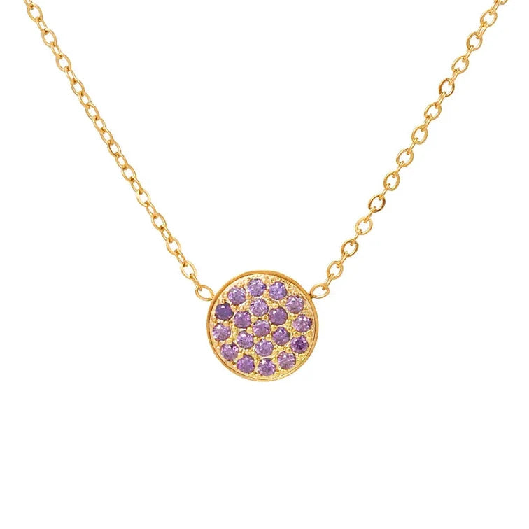 Collar y colgante con pequeña piedra de nacimiento redonda 