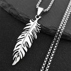 Collar y colgante de pluma en acero inoxidable 