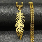 Collar y colgante de pluma en acero inoxidable 
