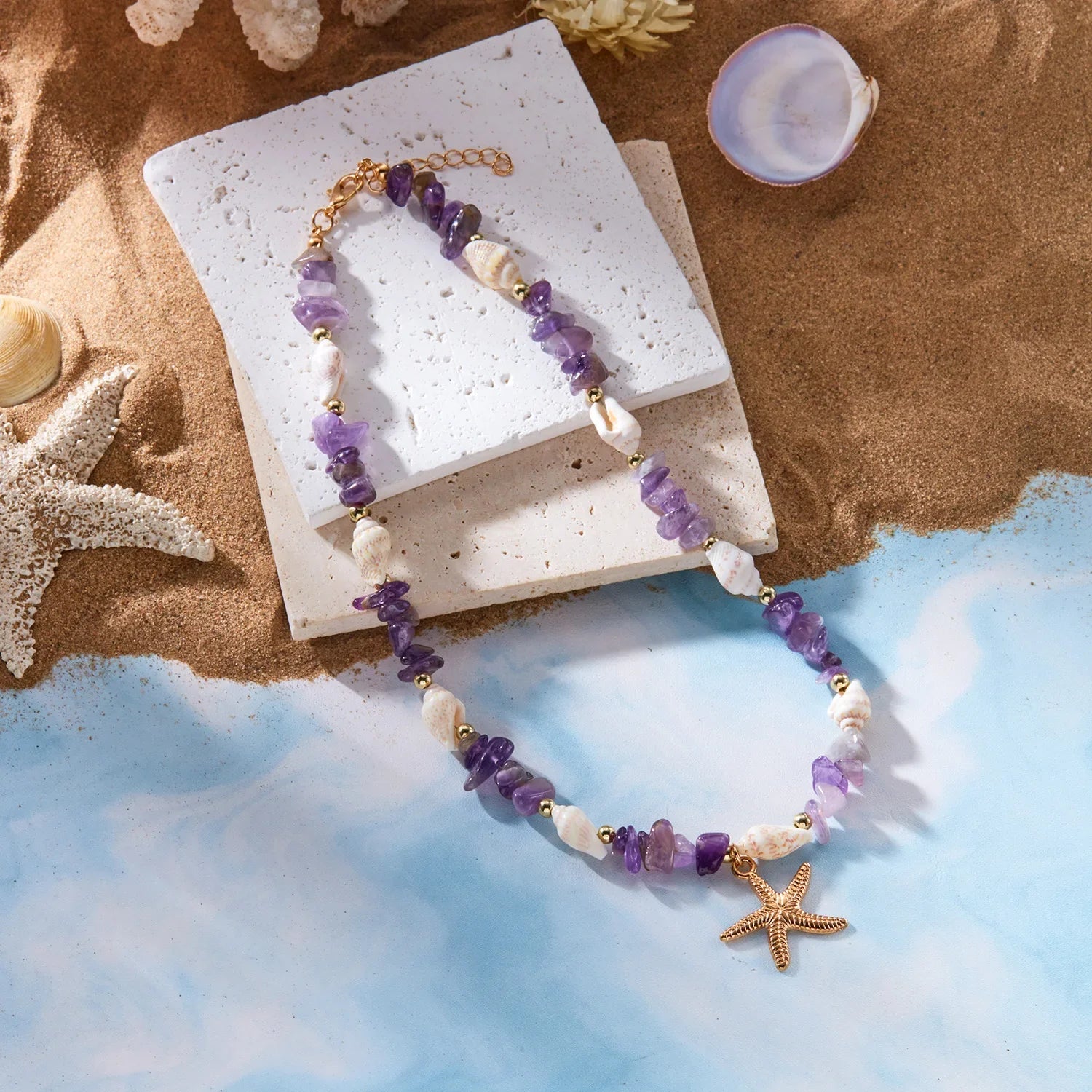 Collier et son pendentif coquillage pour femme violet