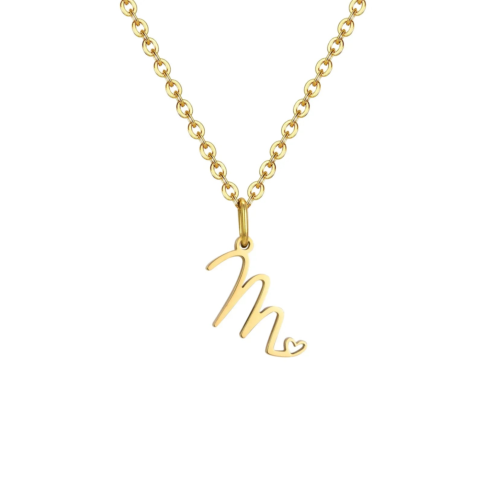 Collier femme avec pendentif initiale lettre et coeur m