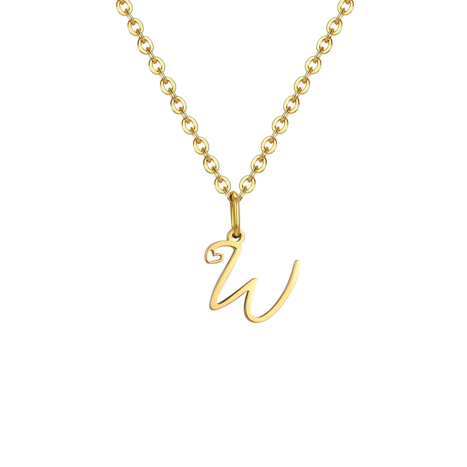 Collier femme avec pendentif initiale lettre et coeur w