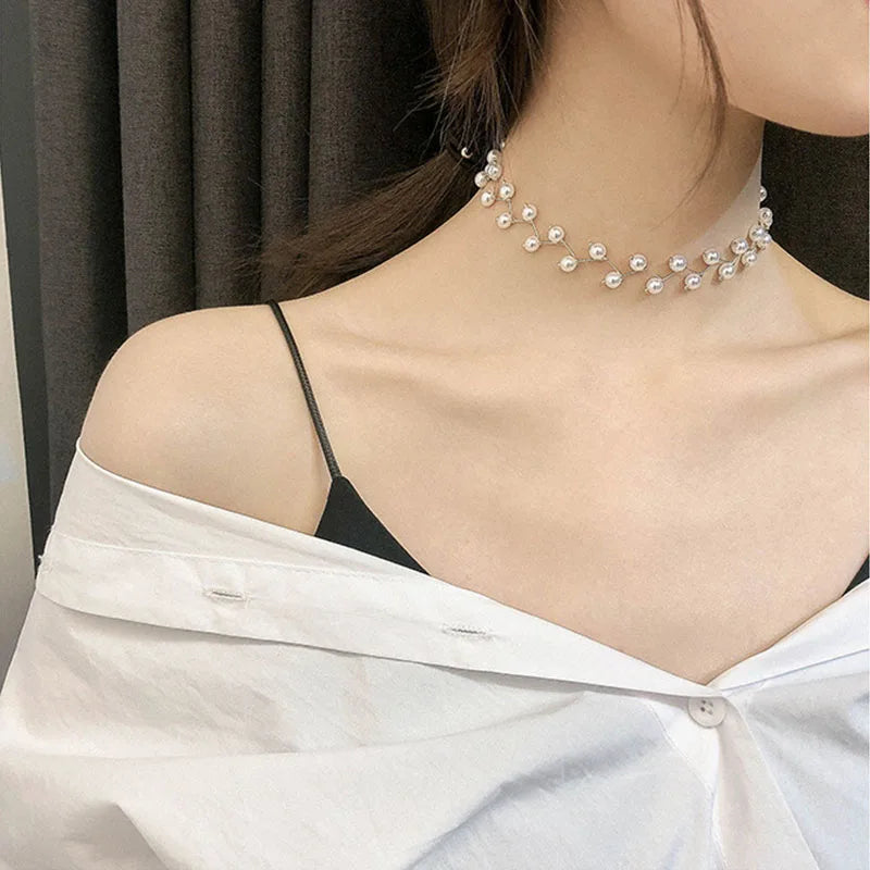 Original White Pearl Silver Choker Necklace