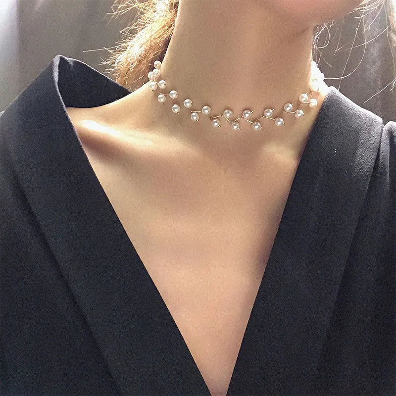 Original White Pearl Silver Choker Necklace