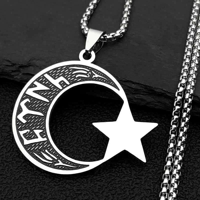 Collar Türk en Runas Göktürk Media Luna y Estrella para hombre