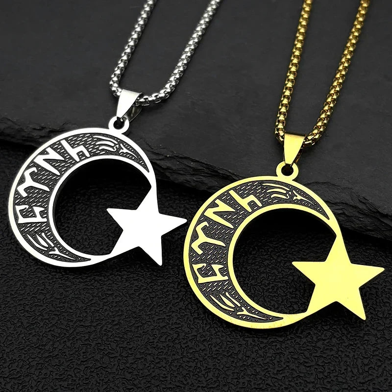 Collier homme "türk" en runes göktürk: croissant de lune et étoile