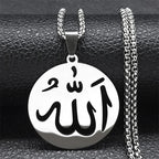 Collier long avec pendentif Allah islam musulman pour homme ou femme argent