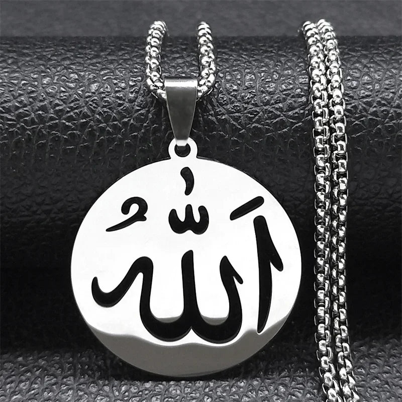 Collier long avec pendentif Allah islam musulman pour homme ou femme argent