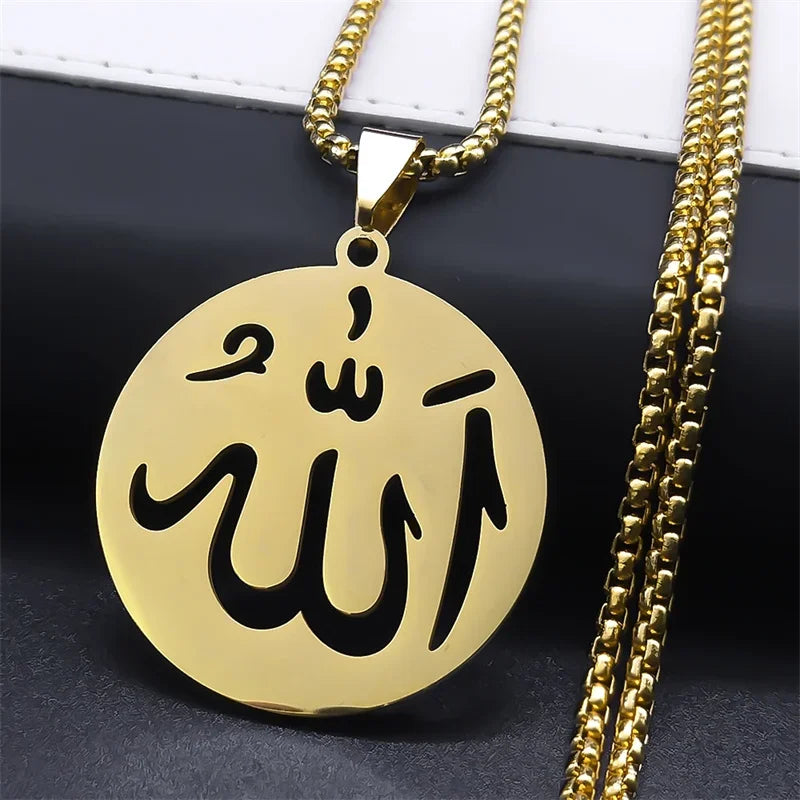 Collier long avec pendentif Allah islam musulman pour homme ou femme or 