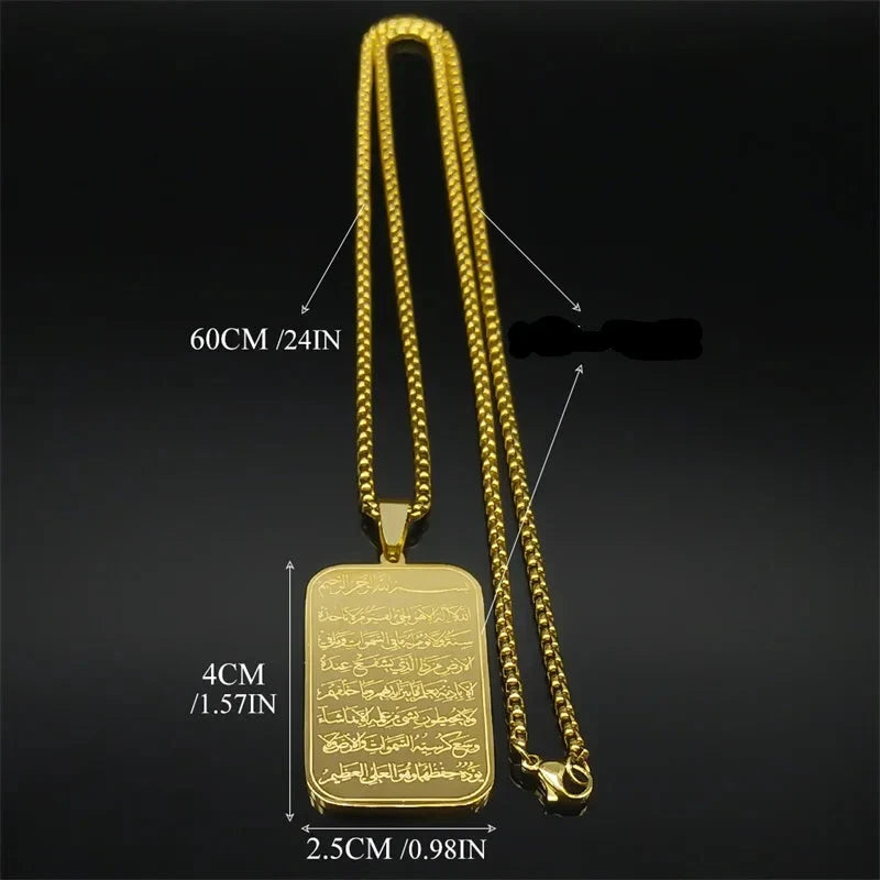 Collier long avec pendentif Ayatul Kursi arabe islam 