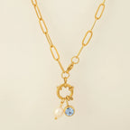 Collar de eslabones con colgante de perla y piedra de nacimiento 