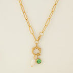 Collar de eslabones con colgante de perla y piedra de nacimiento 
