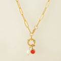 Collar de eslabones con colgante de perla y piedra de nacimiento 