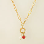 Collar de eslabones con colgante de perla y piedra de nacimiento 