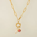 Collar de eslabones con colgante de perla y piedra de nacimiento 