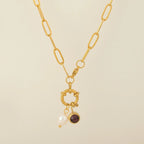 Collar de eslabones con colgante de perla y piedra de nacimiento 