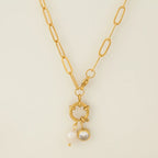 Collar de eslabones con colgante de perla y piedra de nacimiento 