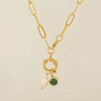 Collar de eslabones con colgante de perla y piedra de nacimiento 