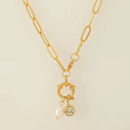 Collar de eslabones con colgante de perla y piedra de nacimiento 