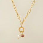Collier maillons avec pendentif perle et pierre de naissance octobre