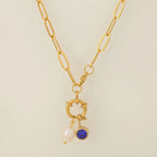 Collar de eslabones con colgante de perla y piedra de nacimiento 