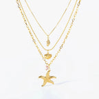 Multi-Strand Necklace with Shell Pendant Starfish Conch Scallop Shell