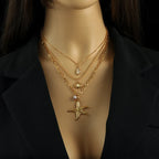 Multi-Strand Necklace with Shell Pendant Starfish Conch Scallop Shell