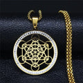 Collier Pendentif Cube de Métatron avec Crystal or