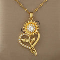 Pendant Necklace with Heart and Spinning Sunflower Anti-Stress