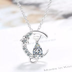 Collier Pendentif Chat Zircon Argent