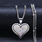 Heart & Zircon Pendant Necklace silver and white