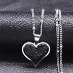 Heart & Zircon Pendant Necklace silver and black