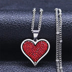 Heart & Zircon Pendant Necklace silver and red