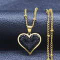 Heart & Zircon Pendant Necklace gold and black