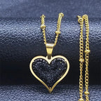 Heart & Zircon Pendant Necklace gold and black