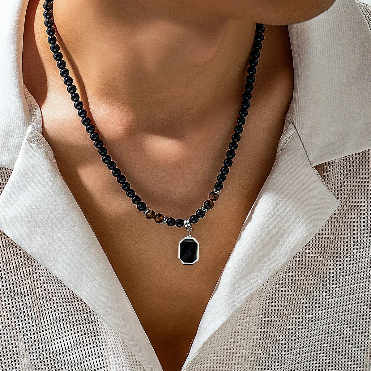 Collar con Colgante de Perlas Negras para Hombre