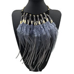 Ethnic Feather Choker Pendant Necklace Gray