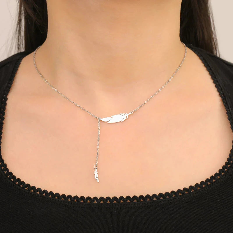 Fine Feather Pendant Necklace style a silver