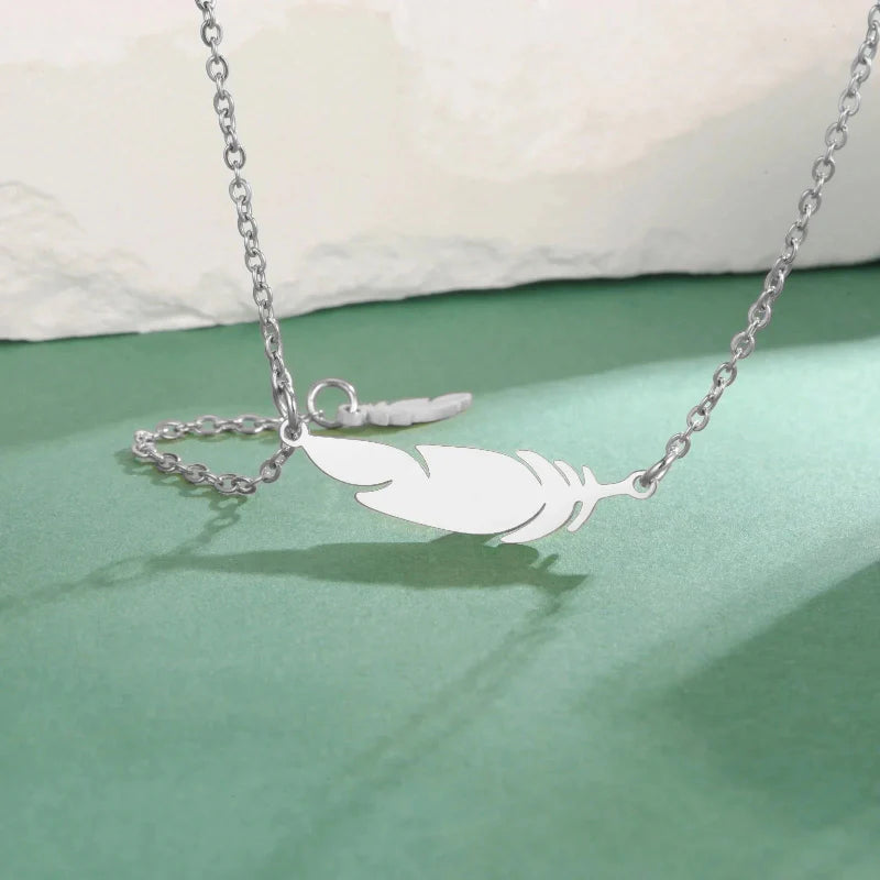 Fine Feather Pendant Necklace style b silver