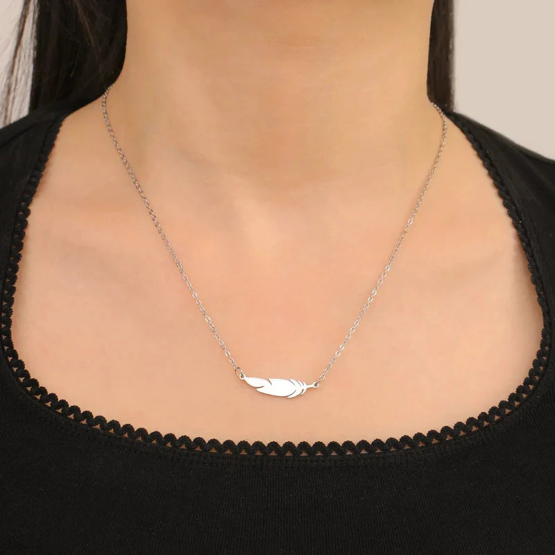 Fine Feather Pendant Necklace style b silver