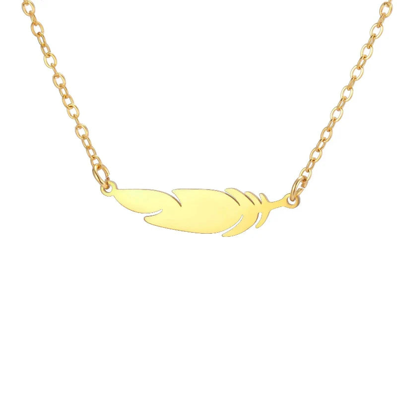 Fine Feather Pendant Necklace style b gold
