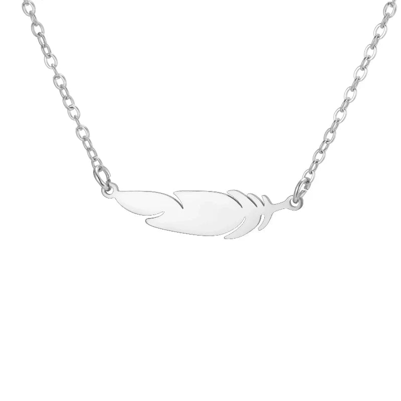 Fine Feather Pendant Necklace style b silver