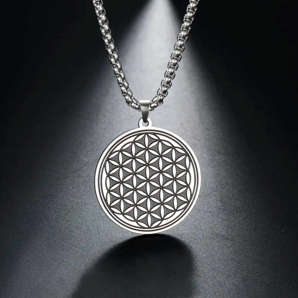 Collar Colgante Flor de la Vida Plata Hombre Mujer
