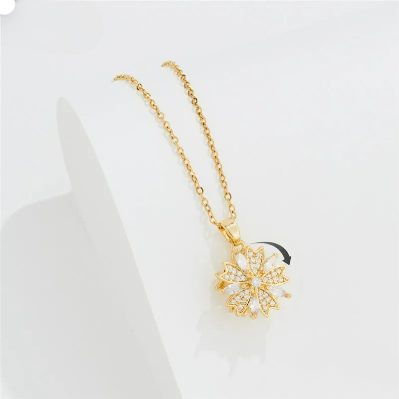 Collar Colgante Flor de Circonita Giratoria Anti-Estrés oro