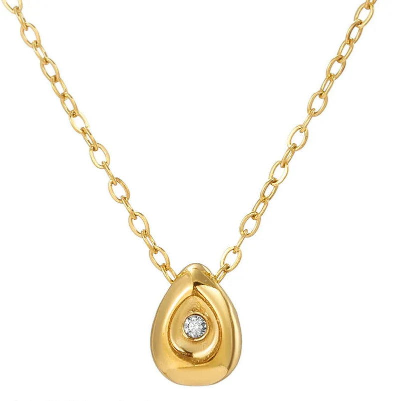 Collar Colgante Gota de Agua con Perla de Circonio oro
